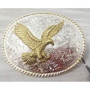 Bald Eagle Belt Buckle -Silver And 14k Gold Plated Eagle‎